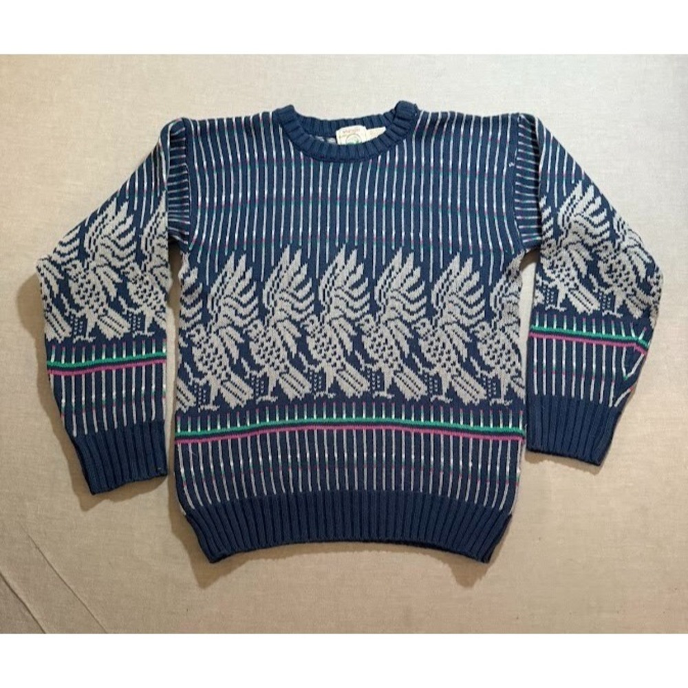 Vintage Wrangler Sweater‎ Adult Medium Blue Striped Long Sleeve Pullover Mens.
